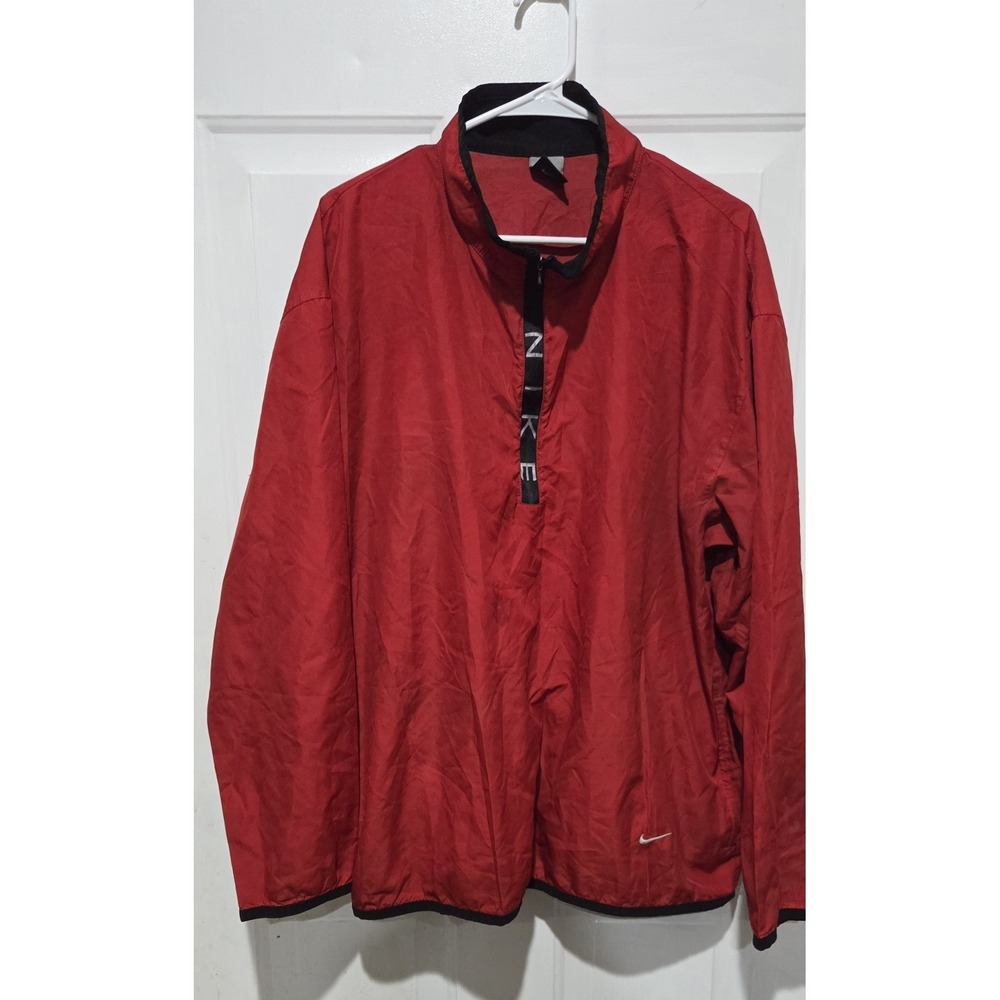 Vintage 90s Nike Windbreaker 1/4 Zip Spellout Performance Pullover Red Sz XL